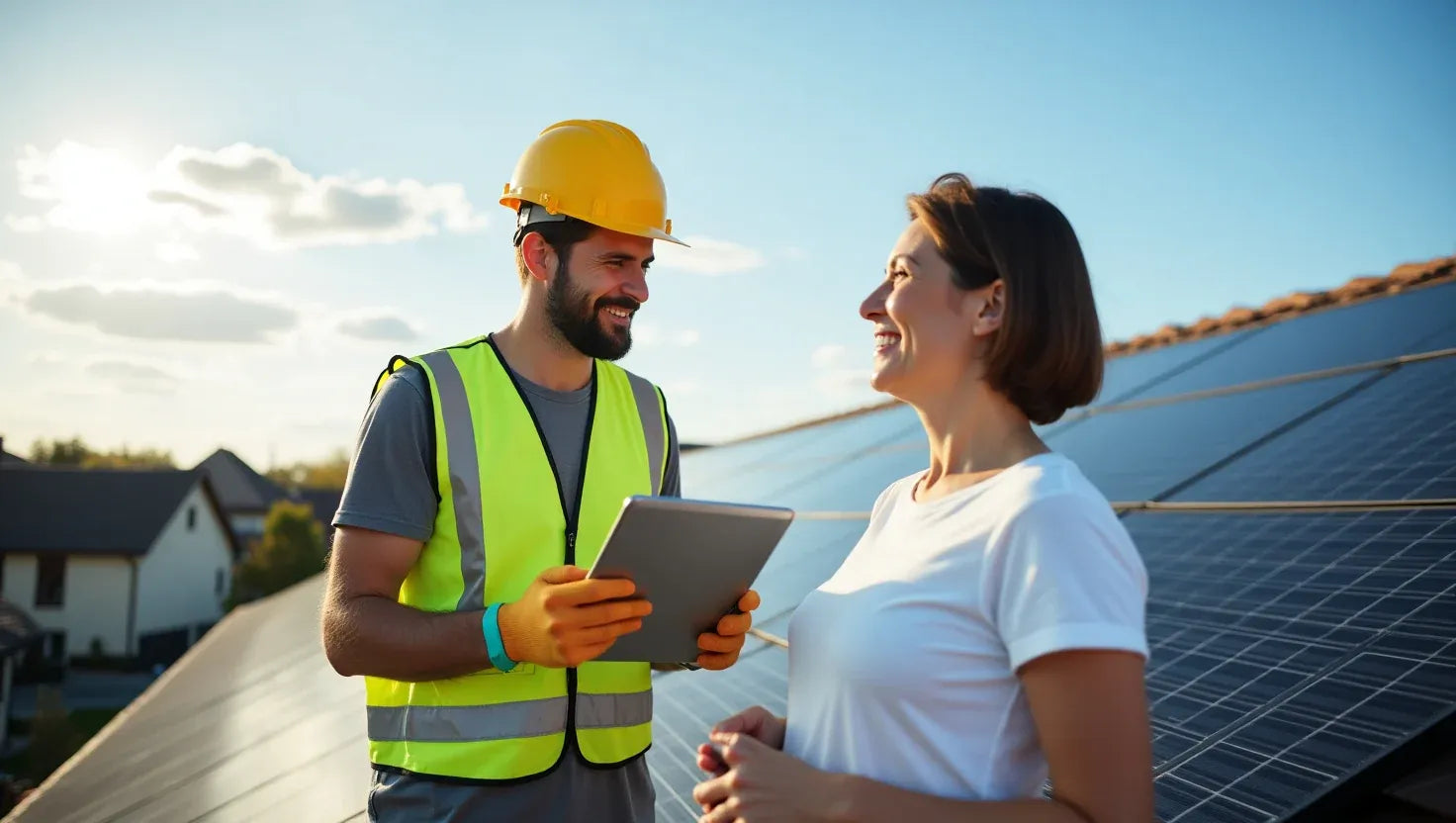Installateur berät einen Hausbesitzer